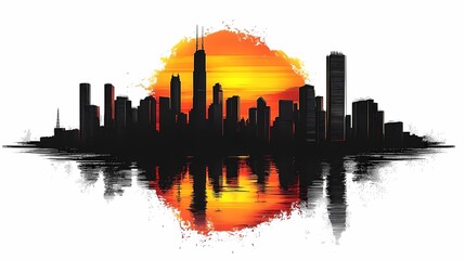 Fototapeta premium Vibrant Abstract Urban Cityscape at Dusk. Colorful Skyline Silhouettes