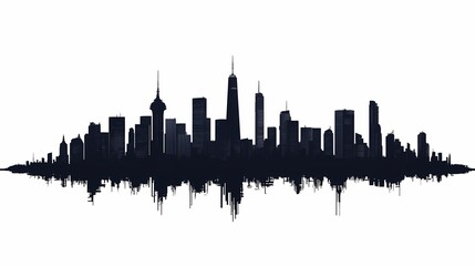 Fototapeta premium Modern Cityscape. Monochrome Architectural Silhouette of Urban Skyline with Skyscrapers and City Lights - Digital Art and Photography