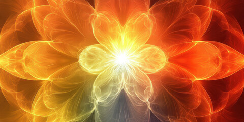 vibrant abstract design featuring swirling patterns in shades of orange, yellow, and red, resembling flower or starburst. image conveys energy and warmth, creating captivating visual experience