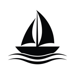 Sailboat Silhouette Black and White Illustration