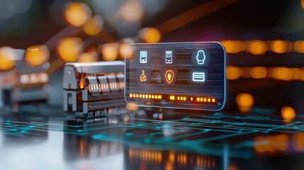 Innovative technology interface displaying data visualization digital environment graphic content futuristic viewpoint smart concepts