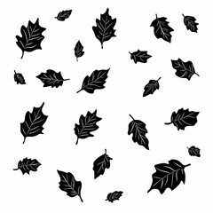 Black Leaf Pattern Vector. Isolated Nature Design with Autumn Silhouette Artwork