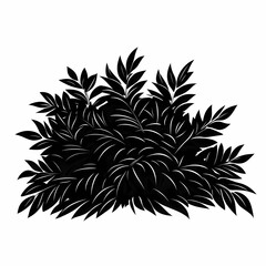 Decorative Foliage with Black Silhouette Bush and Leaves - Nature Illustration