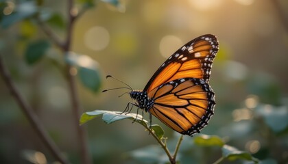 Fototapeta premium Beautiful Butterfly on Blurred Background in Nature Close-Up View Emphasizing Serenity and Natural Beauty