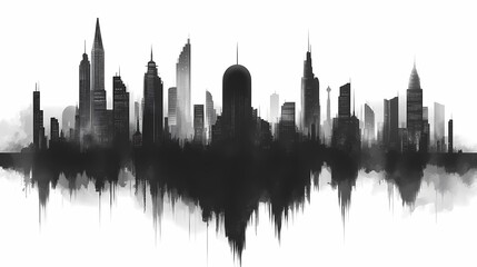 Fototapeta premium Abstract Cityscape Skyline Art. Monochrome Urban Silhouette with Modern Architecture