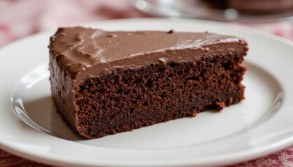Delicious Homemade Chocolate Cake Slice Cozy Kitchen Food Photography Warm Environment Close-Up View Tempting Dessert Concept