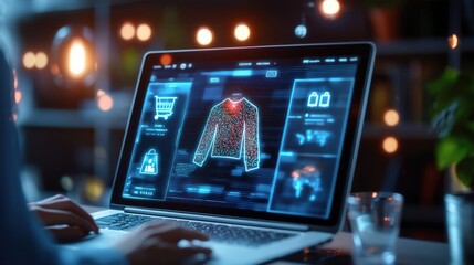 E-commerce development virtual clothing display online store digital interface modern workspace user perspective retail innovation