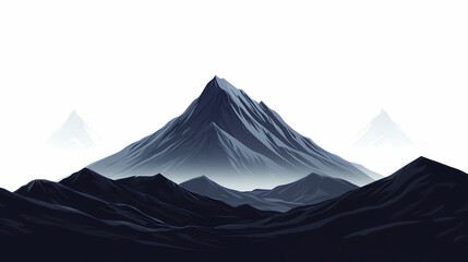 Monochrome Mountain Landscape Digital Art. Abstract Nature Scene with Dreamy Horizons