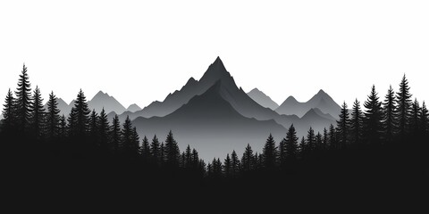 Majestic Mountain Silhouette. Black and White Landscape Photography of Forested Peaks