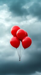 Fototapeta premium High detail of red balloons flying in stormy sky, symbol of uncontrolled inflation