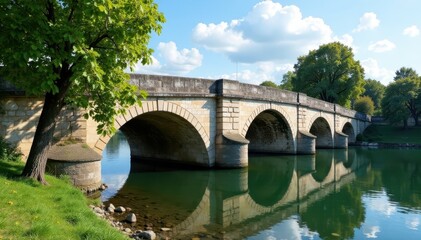 Fototapeta premium Timeworn Bordeaux stone bridge, Garonne River, French, old, bridge