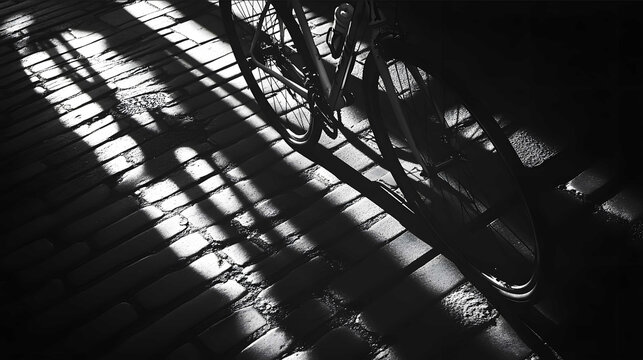 a modern road bike casting shadows like a sundial realistic