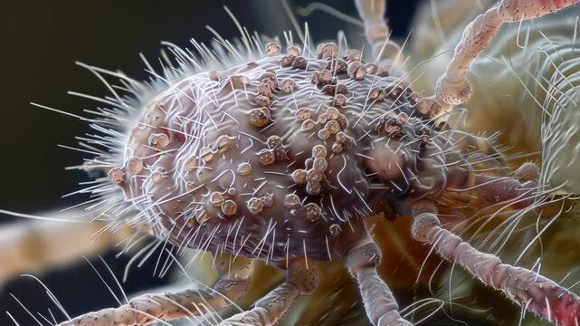 Microscopic Closeup of Brown Insect with White Hairs