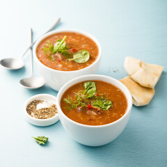 Homemade tomato soup with beef