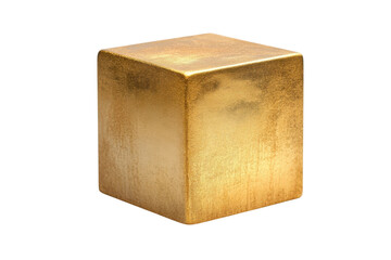 A lustrous golden cube perfectly formed sits against a stark black background Its rich texture and warm glow captivate