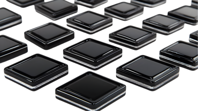 Abstract 3D Illustration of Black Glossy Squares on Transparent Background