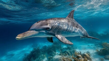 Fototapeta premium Dolphin swimming in coral reef