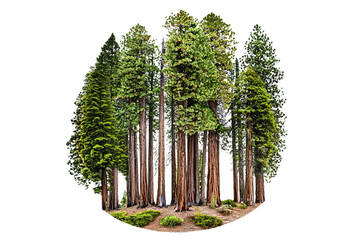 Obraz premium PNG of A serene grove of towering sequoia trees, showcasing their majestic presence and lush greenery.