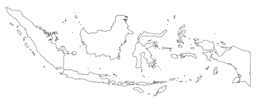 Black Outline Indonesia Map Asian Country