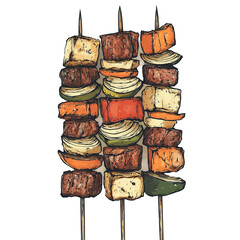 vector grilled kebab skewers illustration for menu
