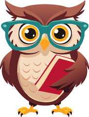 Naklejka premium Wise owl wearing glasses and holding a book: education and wisdom concept