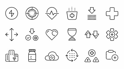 Fototapeta premium Recovery icon set in outline style representing data recovery medical aid system restore and emergency backup tools designed for technology and health services