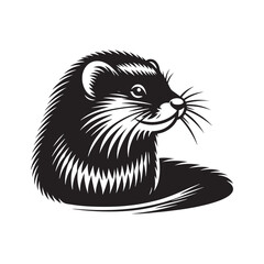 Mink Vector- Black and White Mink art - Mink Silhouette - Mink Illustration.