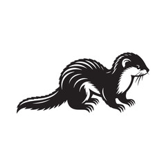 Mink Vector- Black and White Mink art - Mink Silhouette - Mink Illustration.