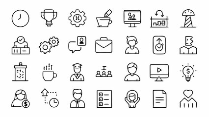 Minimal outline icons symbolizing the workaholic mindset and daily grind lifestyle perfect for productivity tools motivation content or time management digital designs