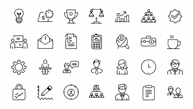 Clean and modern outline icon set showcasing the lifestyle of workaholics designed for productivity infographics time management articles or creative project illustrations