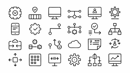 Creative outline icons representing workflow and operations for productivity systems automation dashboards project planning interfaces or clean and functional web designs