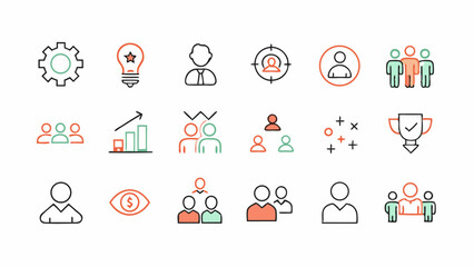 Obraz premium Detailed outline icons illustrating teamwork and society cooperation ideal for use in team-oriented applications social projects or business collaboration infographics