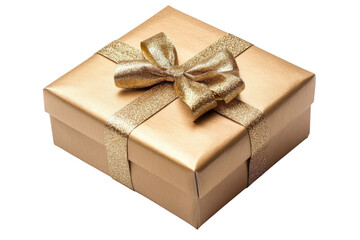 Elegant gold gift box with a shimmering bow perfect for special occasions A luxurious present beautifully wrapped ready