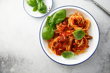 Pasta Puttanesca with olives and tomatoes
