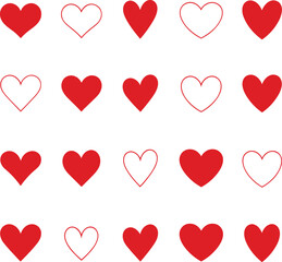 Set of different simple red hearts vector illustration
