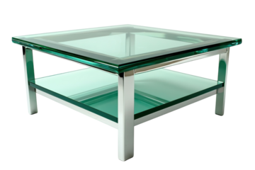 Elegant two tiered glass coffee table with a polished chrome frame showcasing modern design and sleek aesthetics against