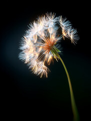 Fototapeta premium Dandelion puff glowing softly in the dark