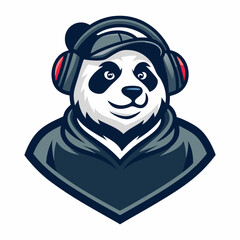 Design a bold, vector illustration of a relaxed panda wearing gaming headphones, exhibiting a chill vibe.
