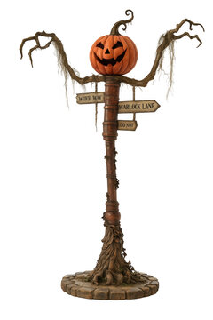 Pumpkin Head Signpost with Spooky Directions &ndash; Halloween Fantasy Decor