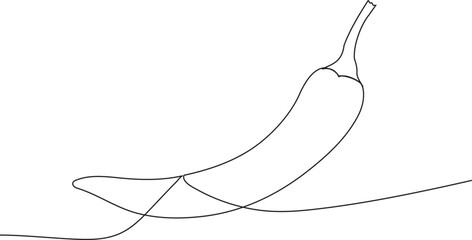 Chilli, One line drawing on a white background. Vector illustration