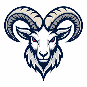 Create a vector illustration of a bold, stylized demon ram head, suitable for esports logos.  Include bold strokes and strong contrast.