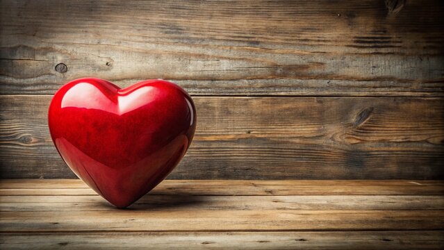 Valentine's Heart on Rustic Wood: A vibrant red heart nestled against a backdrop of weathered wooden planks, evokes a sense of timeless affection and rustic romance.