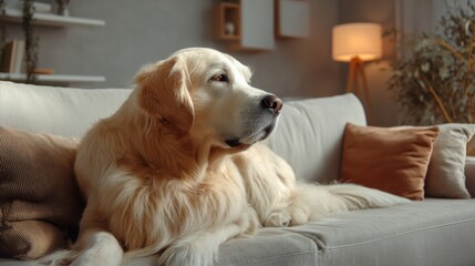 Golden Retriever relaxing on couch