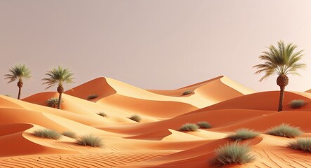 orange theme desert sand dunes 3d render concept background design