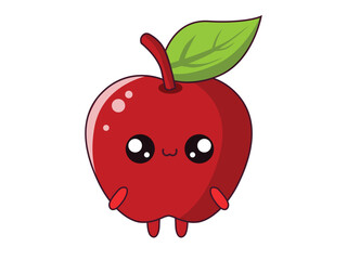 Cute apple cartoon character isolated on white background fruit cartoon set with kawaii smiling emoji
