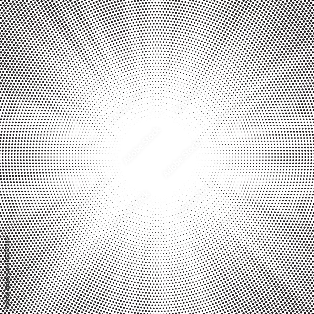 Poster Halftone gradient sun rays pattern. abstract halftone vector dots background. monochrome dots pattern. pop art, comic small dots. star rays halftone poster. shine, explosion. sunrise rays background.