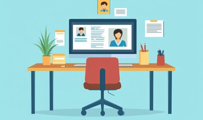 Remote hiring and online job interview concept. HR work with CV and application letter review to find best candidate for job position. Modern, digital