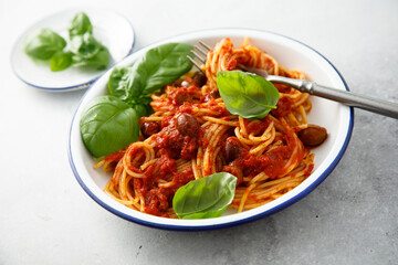 Pasta Puttanesca with olives and tomatoes