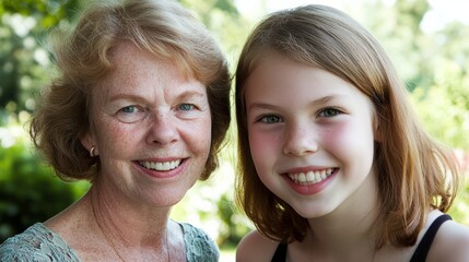 Elderly woman and young girl sharing a gentle smile, a tender bond across generations
