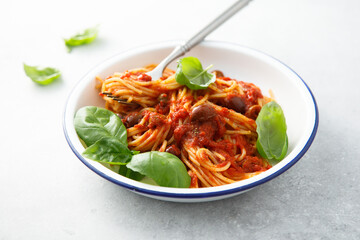 Pasta Puttanesca with olives and tomatoes